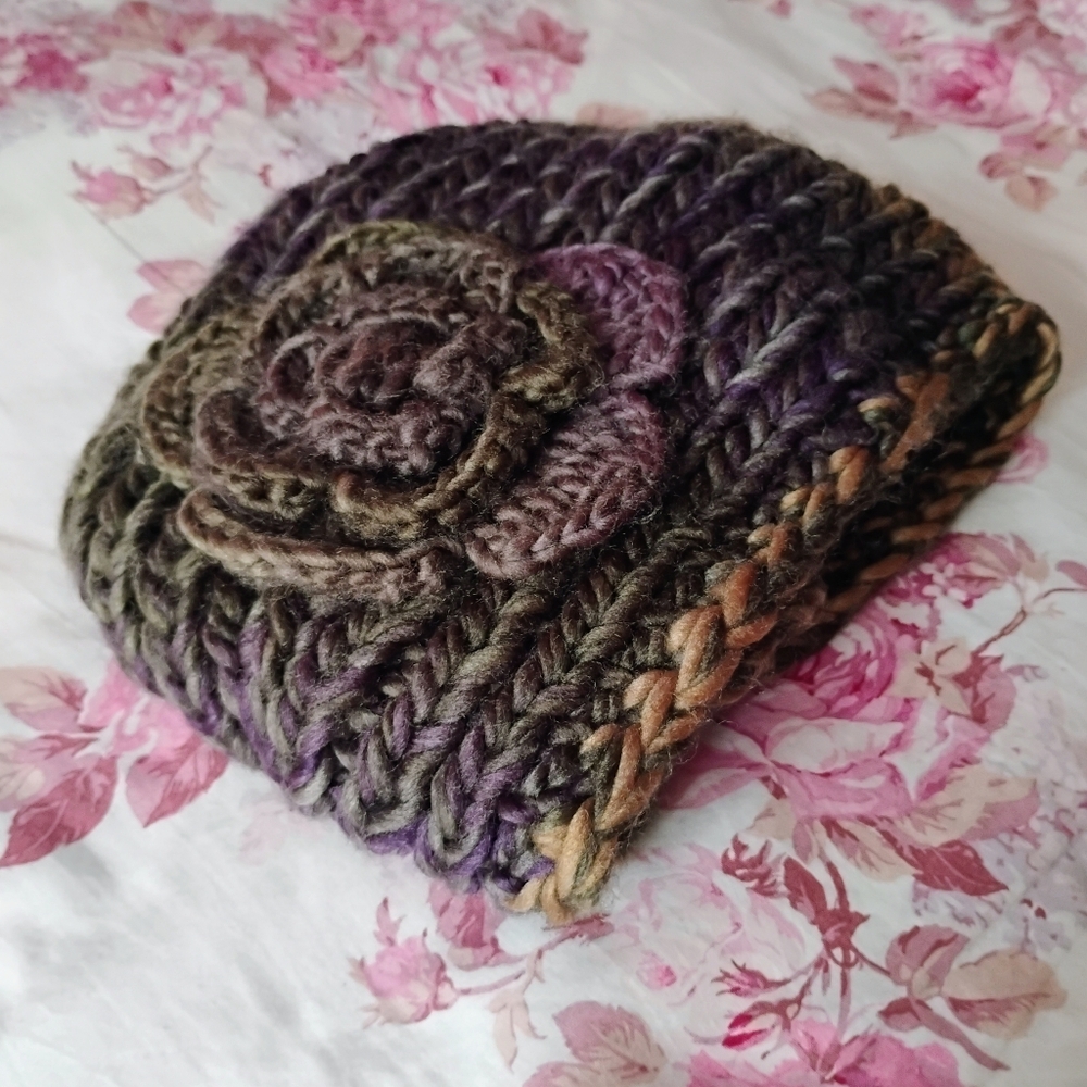 Simonetta Multicolor Knit Headband/ Neck Wrap with Flower Accent • New With Tag - Picture 5 of 8